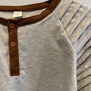 Long Sleeve Grey with Brown Trim Button Down Shirt